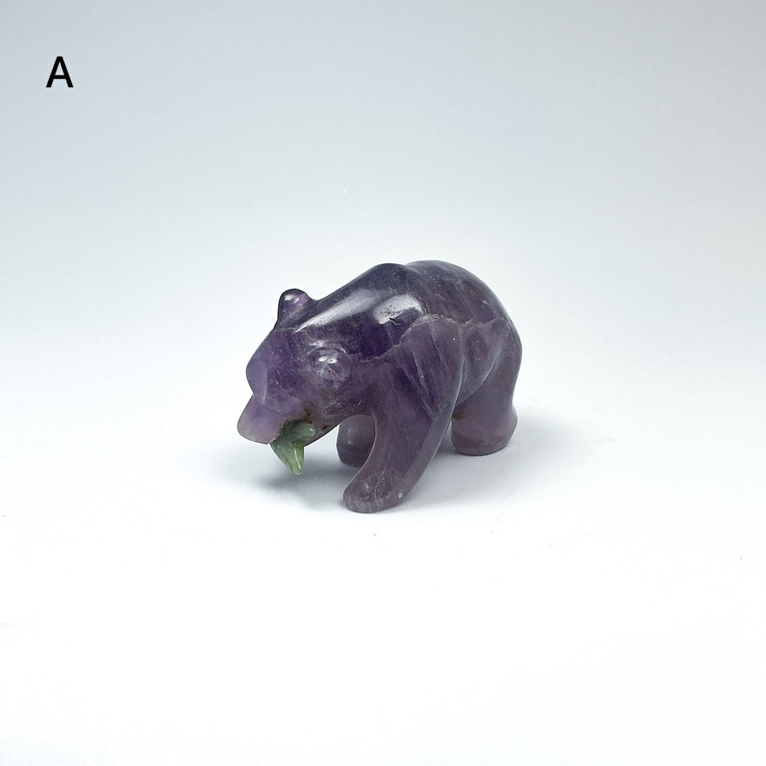 Amethyst Bear with Canadian Jade Fish Carving - Rocks and Gems Canada