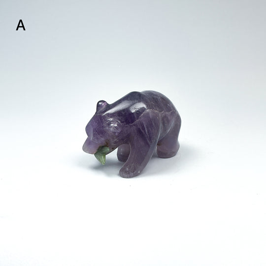 Amethyst Bear with Canadian Jade Fish Carving - Rocks and Gems Canada
