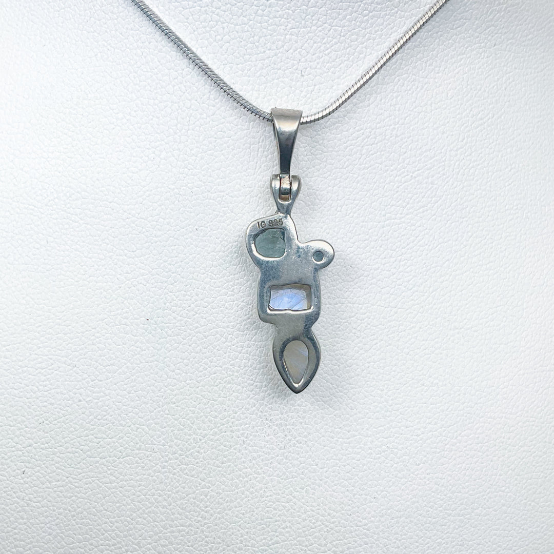 Rainbow Moonstone and Blue Topaz Pendant