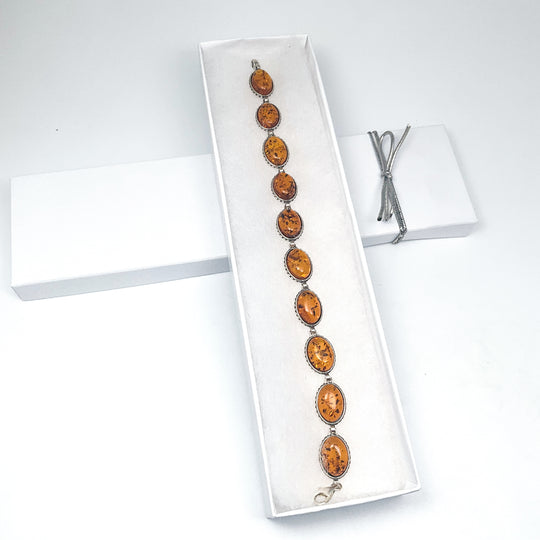 Cognac Amber Sterling Silver Bracelet