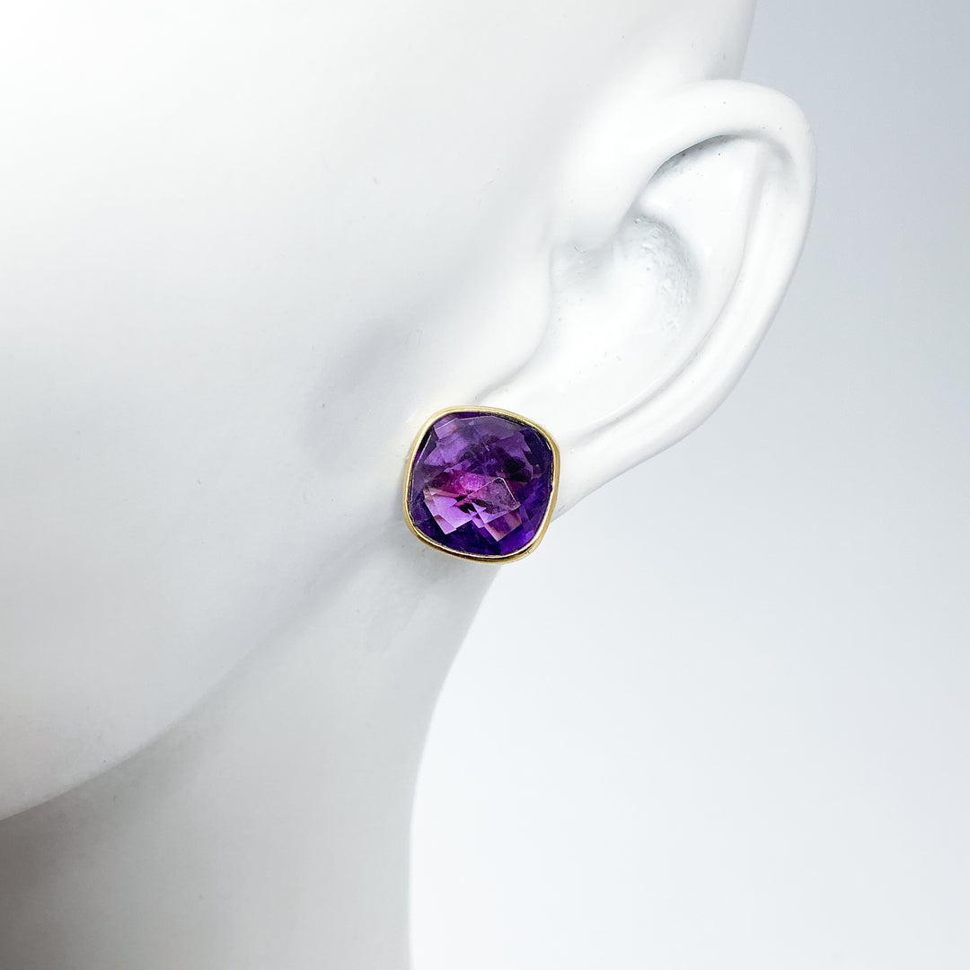 Gold Plated Amethyst Stud Earrings - Rocks and Gems Canada