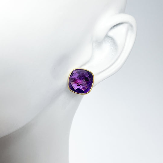 Gold Plated Amethyst Stud Earrings - Rocks and Gems Canada