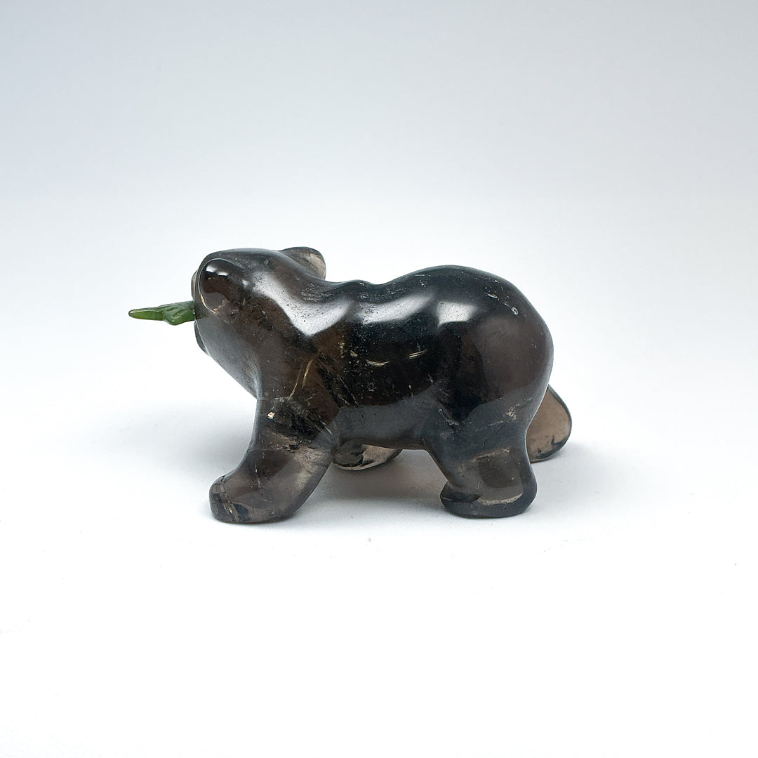 Smoky Quartz Bear with Canadian Jade Fish Carving - Rocks and Gems Canada