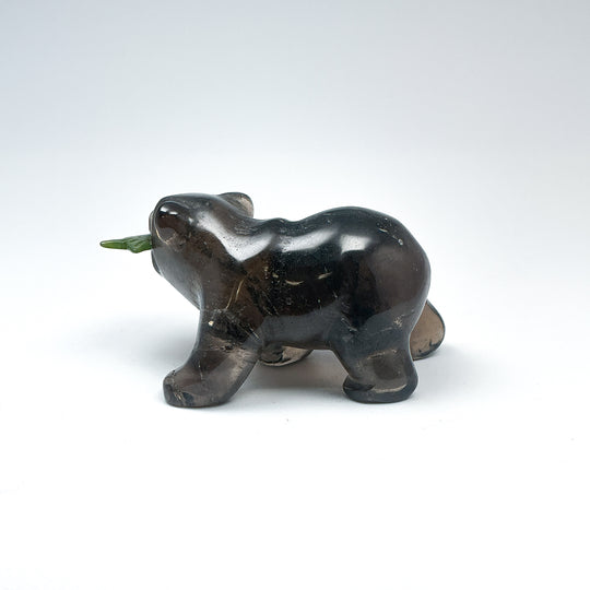 Smoky Quartz Bear with Canadian Jade Fish Carving - Rocks and Gems Canada