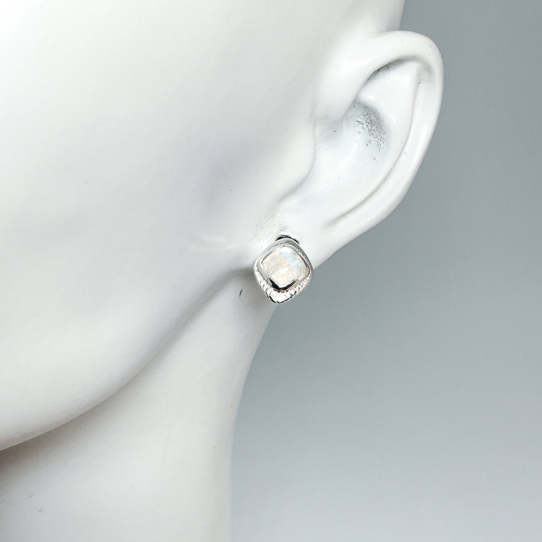 Rainbow Moonstone Stud Earrings - Rocks and Gems Canada