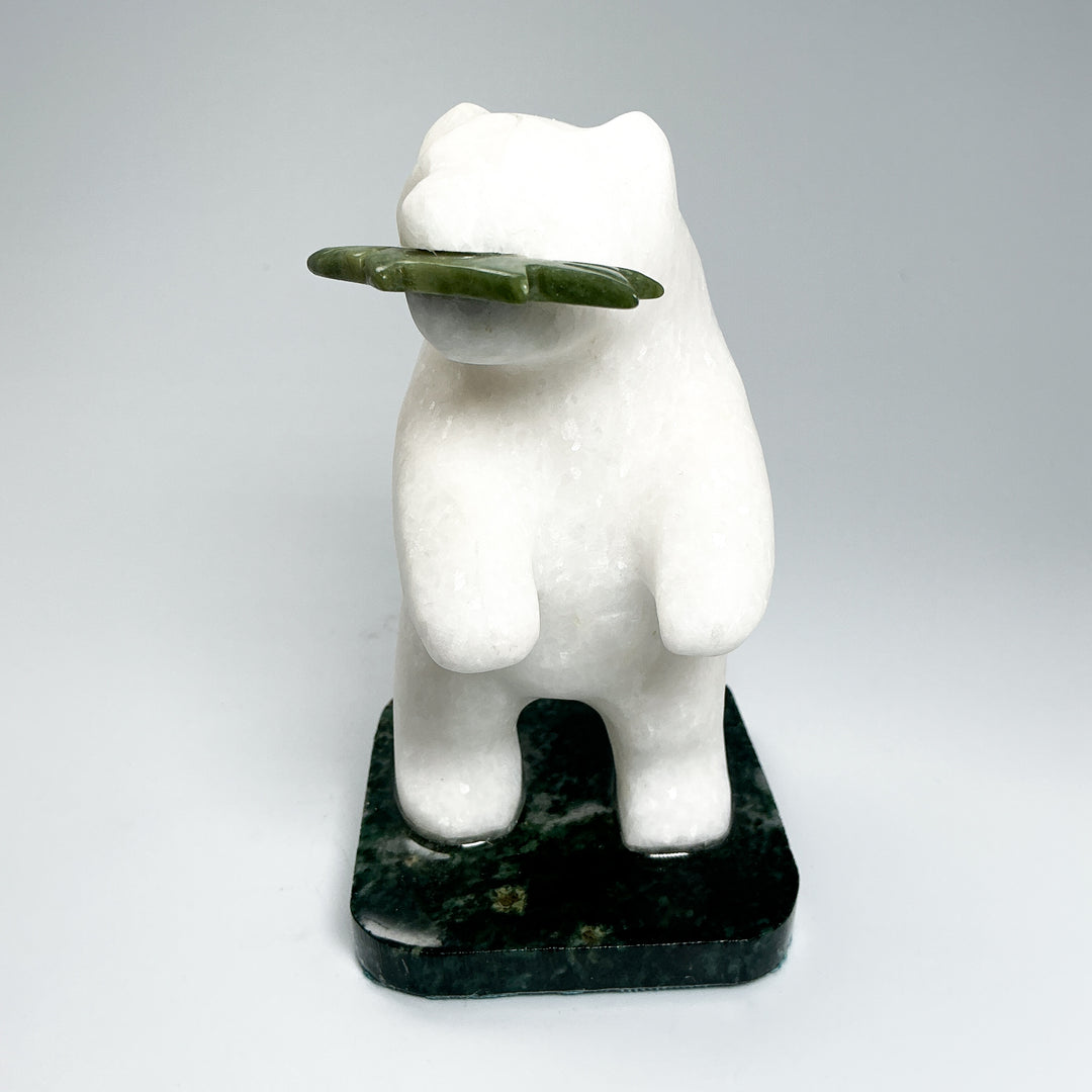 Star Marble Bear with BC Jade Fish Carving on Base