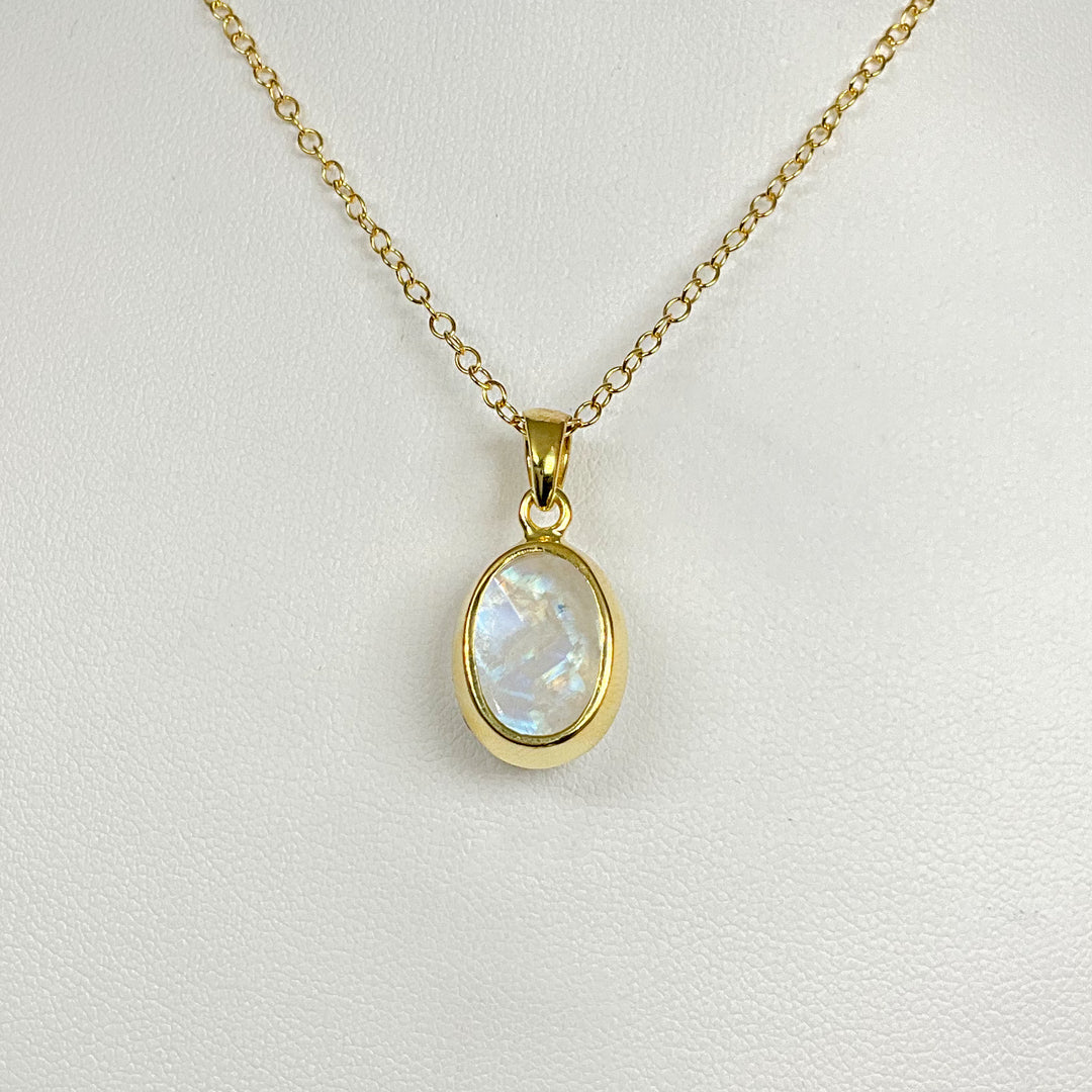 Rainbow Moonstone Gold Finish Pendant - Rocks and Gems Canada
