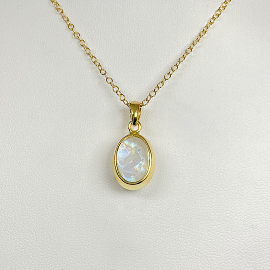 Rainbow Moonstone Gold Finish Pendant - Rocks and Gems Canada