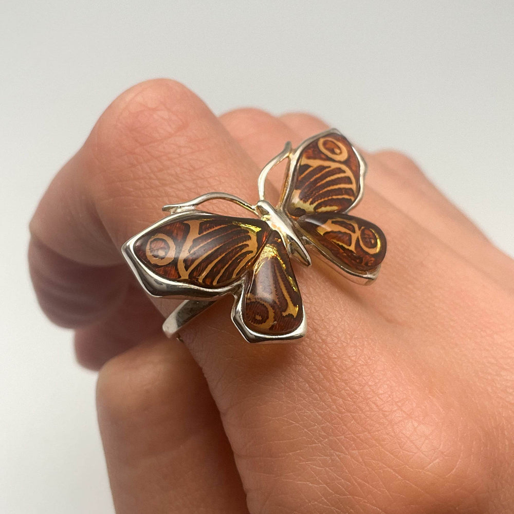 Amber Cameo Butterfly Ring-Rocks and Gems Canada