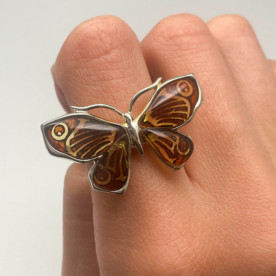 Amber Cameo Butterfly Ring-Rocks and Gems Canada