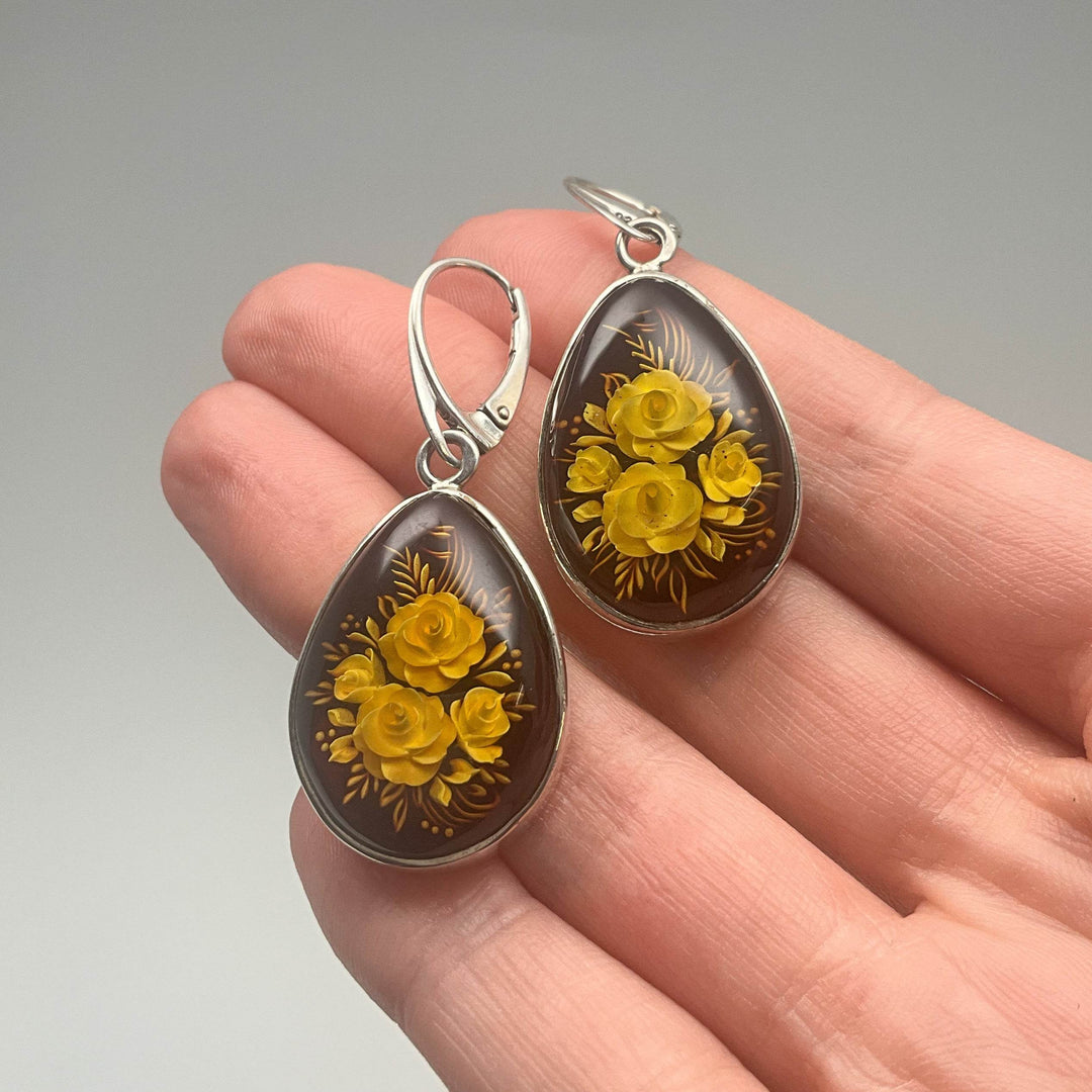 Amber Cameo Dangle Earrings-Rocks and Gems Canada