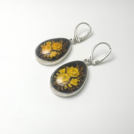 Amber Cameo Dangle Earrings-Rocks and Gems Canada