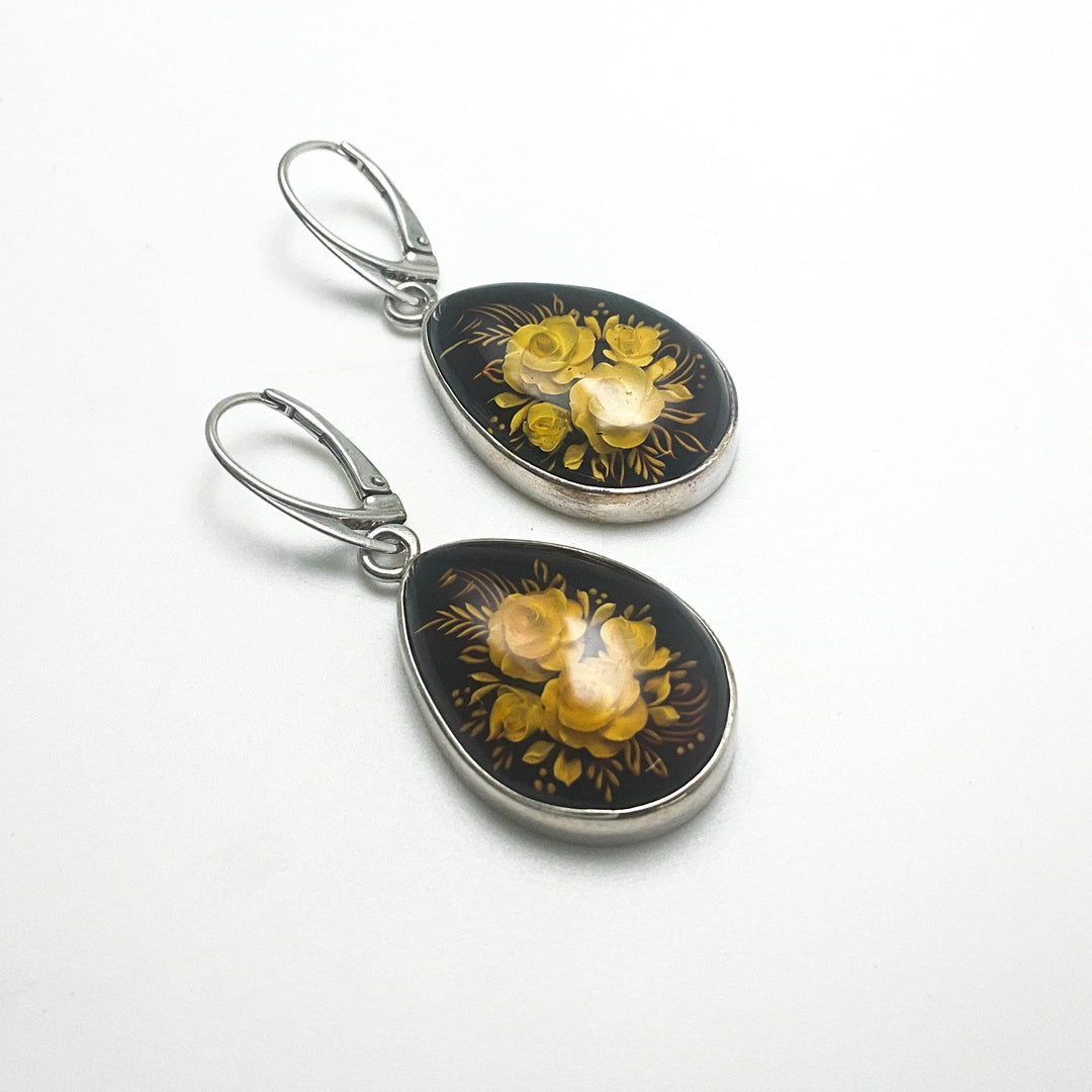 Amber Cameo Dangle Earrings-Rocks and Gems Canada