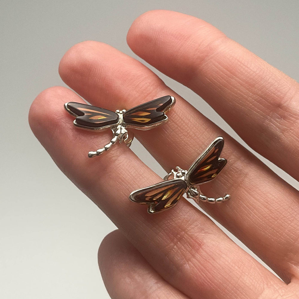 Amber Cameo Dragonfly Stud Earrings-Rocks and Gems Canada