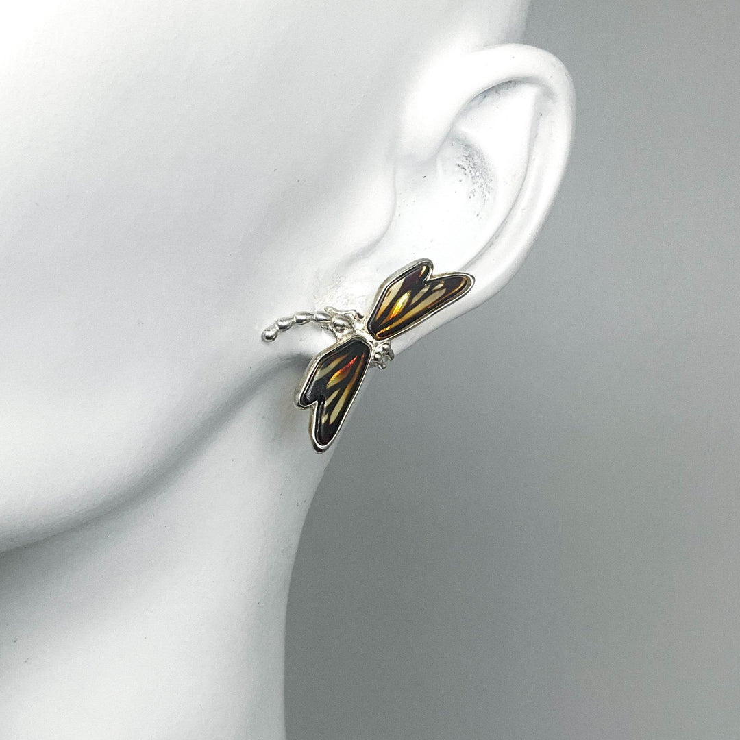 Amber Cameo Dragonfly Stud Earrings-Rocks and Gems Canada