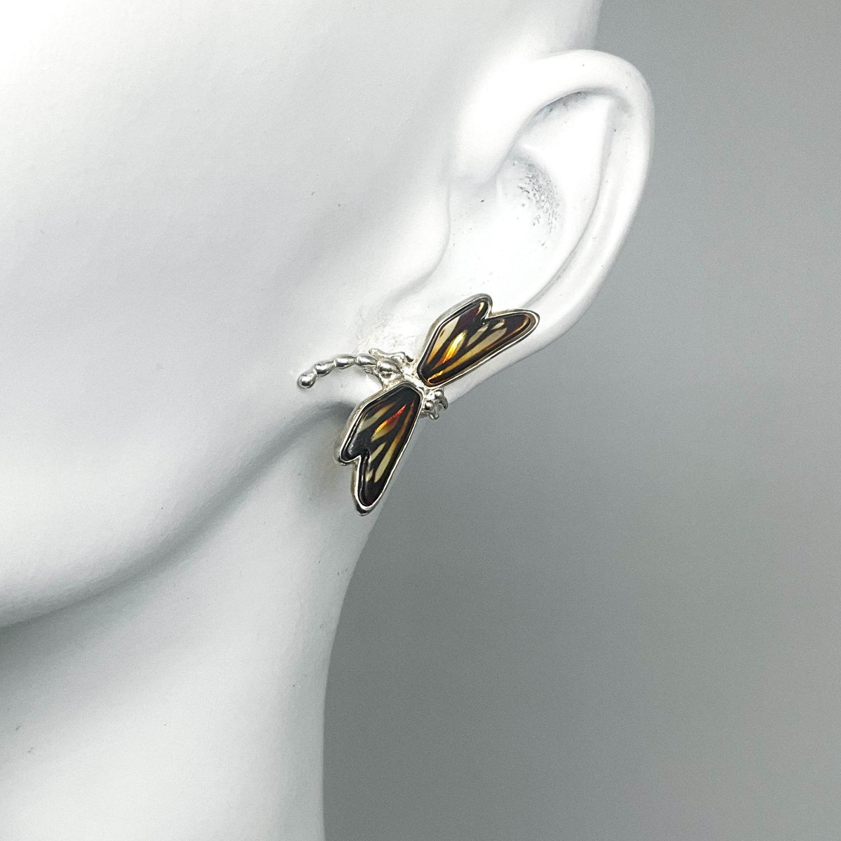 Amber Cameo Dragonfly Stud Earrings-Rocks and Gems Canada