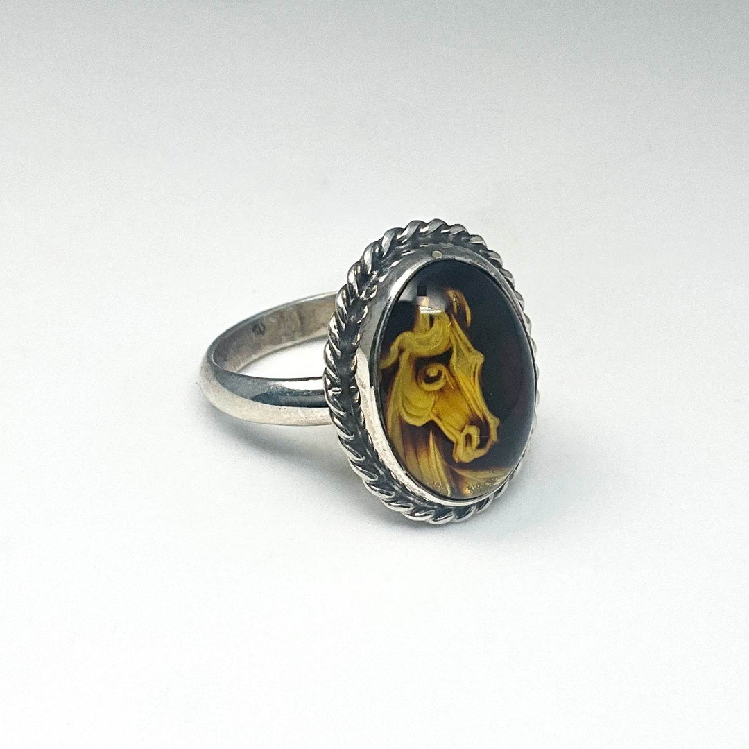Amber Cameo Horse Ring-Rocks and Gems Canada