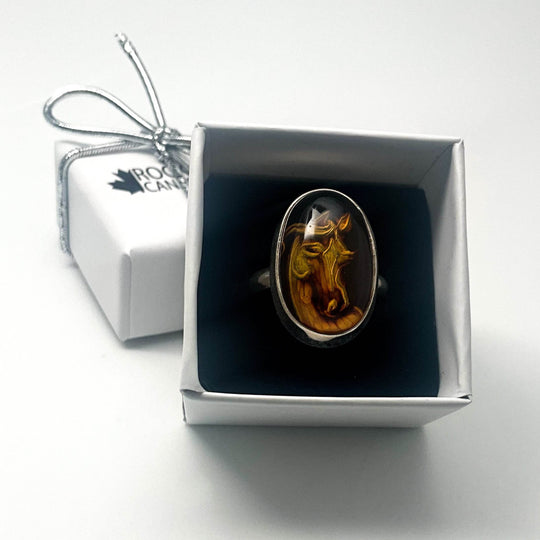 Amber Cameo Horse Ring-Rocks and Gems Canada