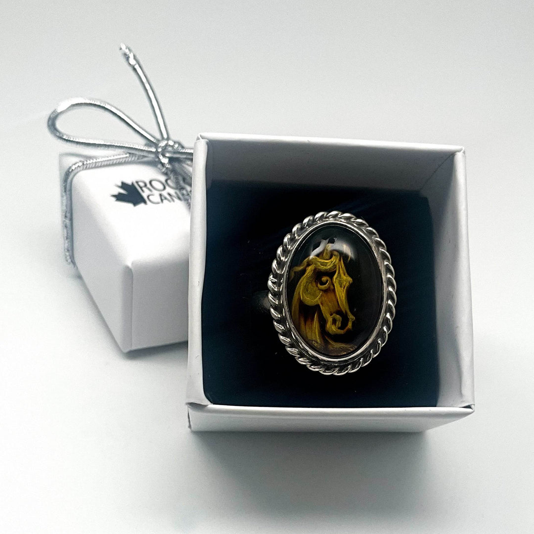 Amber Cameo Horse Ring-Rocks and Gems Canada