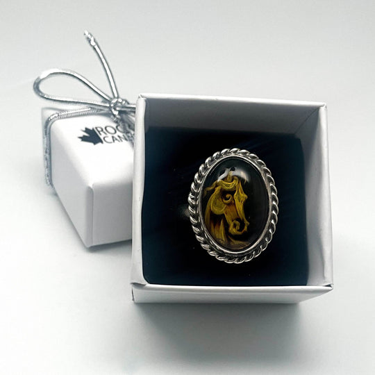 Amber Cameo Horse Ring-Rocks and Gems Canada