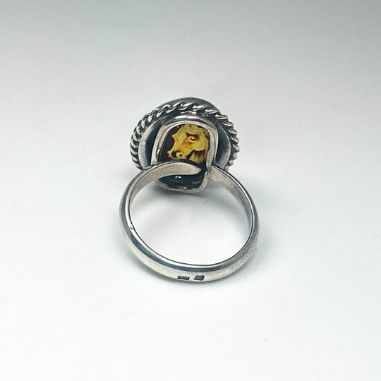 Amber Cameo Horse Ring-Rocks and Gems Canada