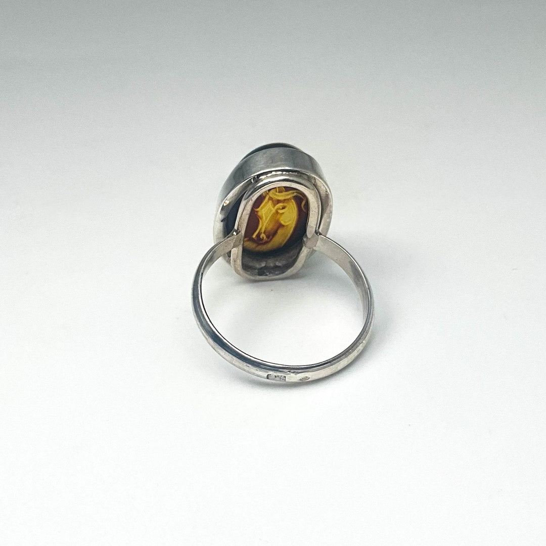 Amber Cameo Horse Ring-Rocks and Gems Canada