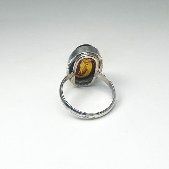 Amber Cameo Horse Ring-Rocks and Gems Canada