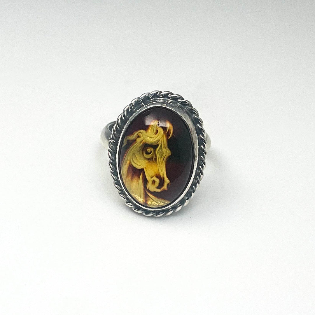 Amber Cameo Horse Ring-Rocks and Gems Canada