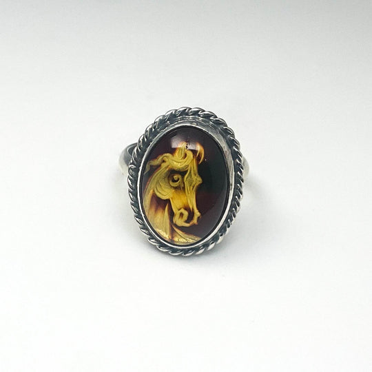Amber Cameo Horse Ring-Rocks and Gems Canada