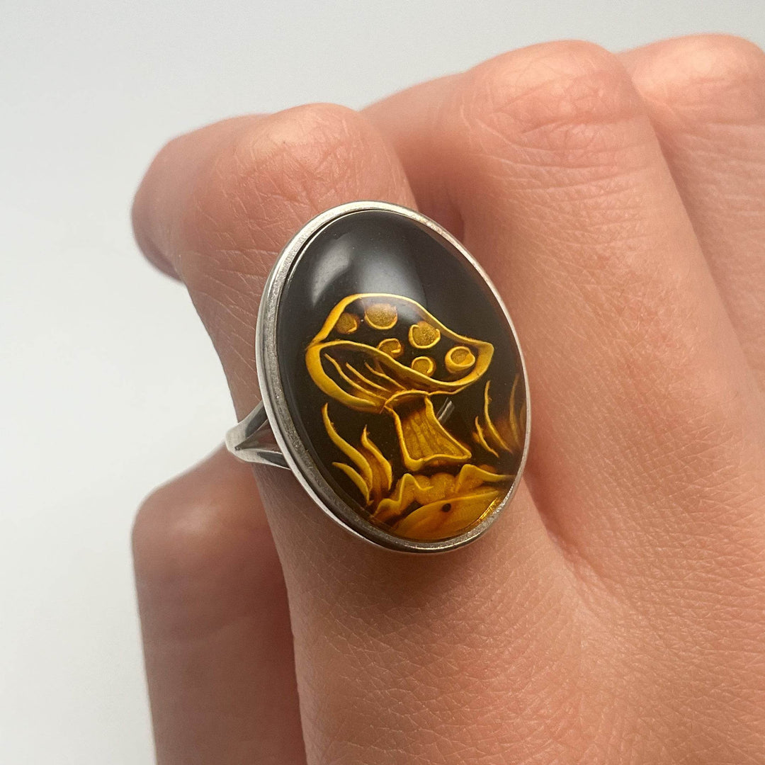 Amber Cameo Mushroom Ring-Rocks and Gems Canada