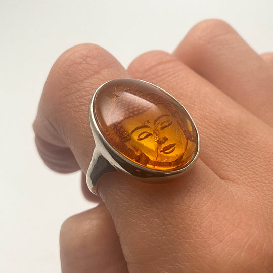 Amber Cameo Ring-Rocks and Gems Canada