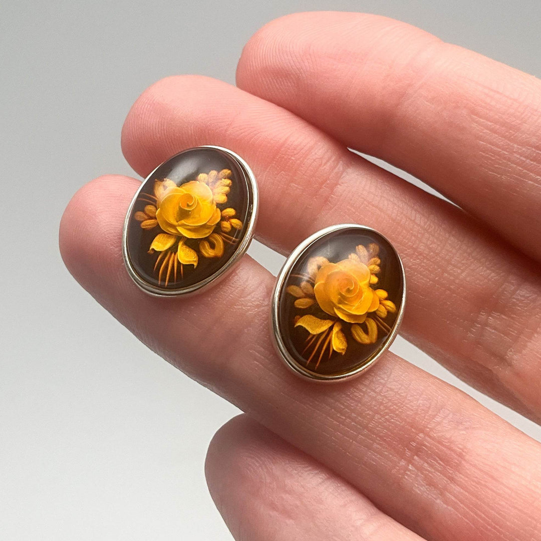 Amber Cameo Stud Earrings-Rocks and Gems Canada