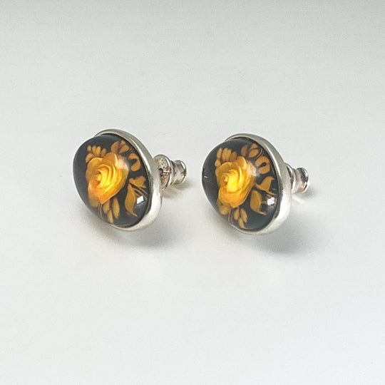 Amber Cameo Stud Earrings-Rocks and Gems Canada