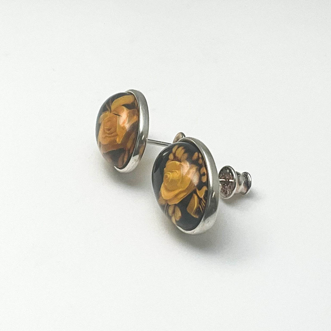 Amber Cameo Stud Earrings-Rocks and Gems Canada