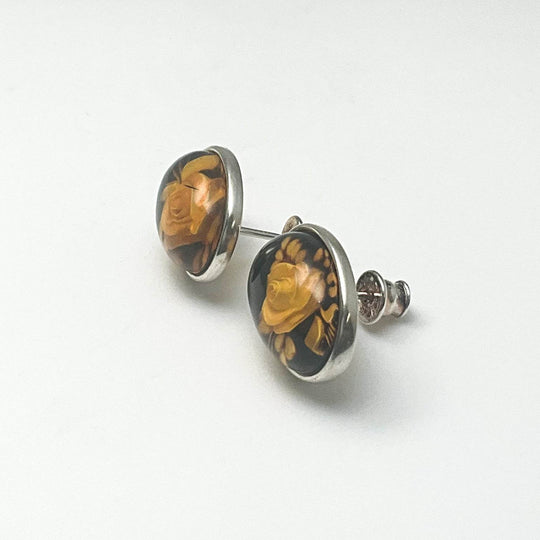 Amber Cameo Stud Earrings-Rocks and Gems Canada