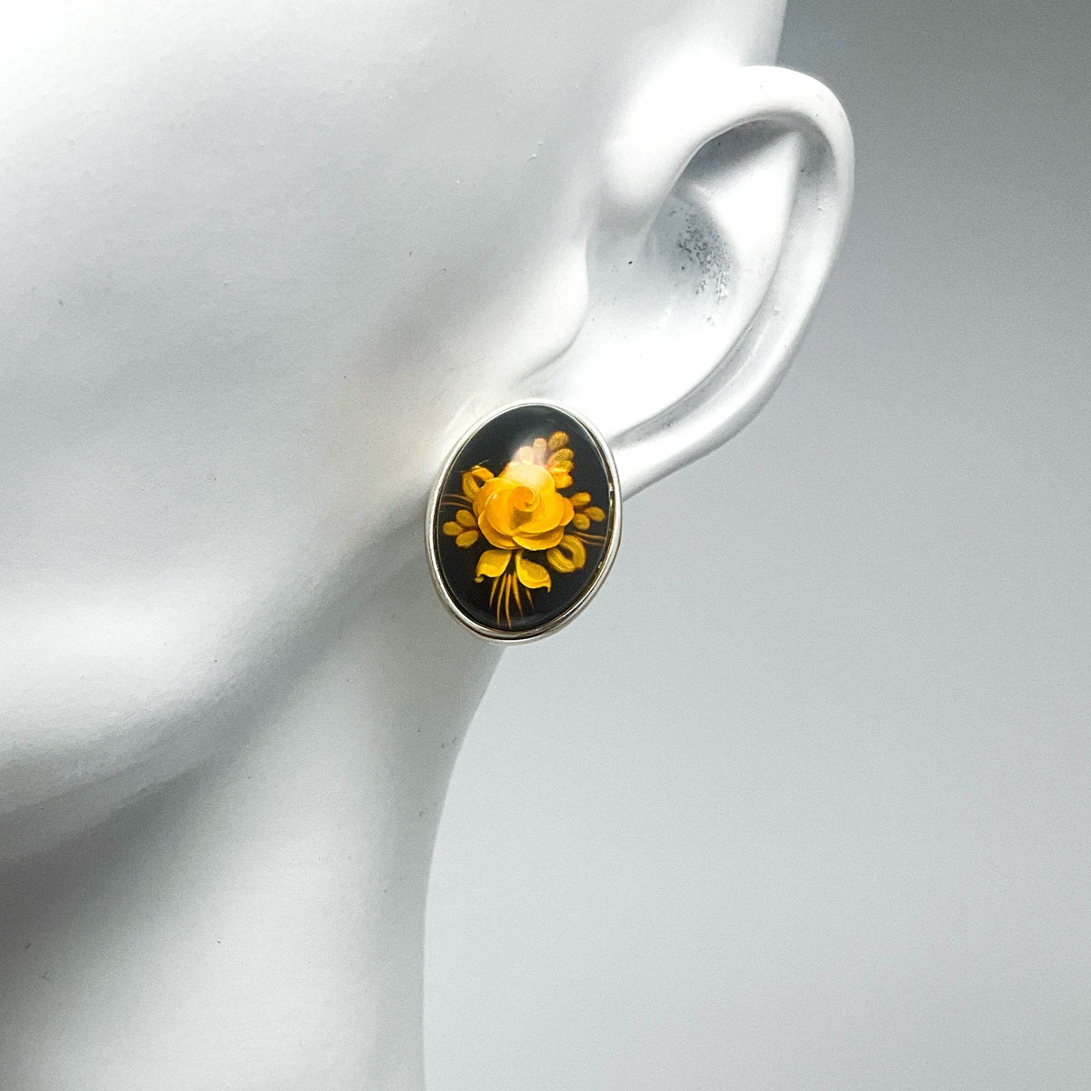 Amber Cameo Stud Earrings-Rocks and Gems Canada
