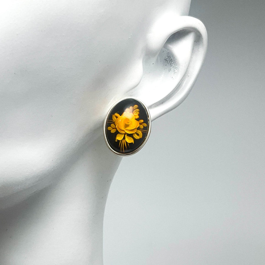 Amber Cameo Stud Earrings-Rocks and Gems Canada