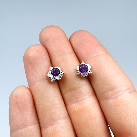 Amethyst Stud Earrings-Rocks and Gems Canada