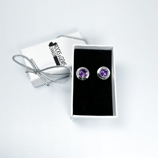 Amethyst Stud Earrings-Rocks and Gems Canada