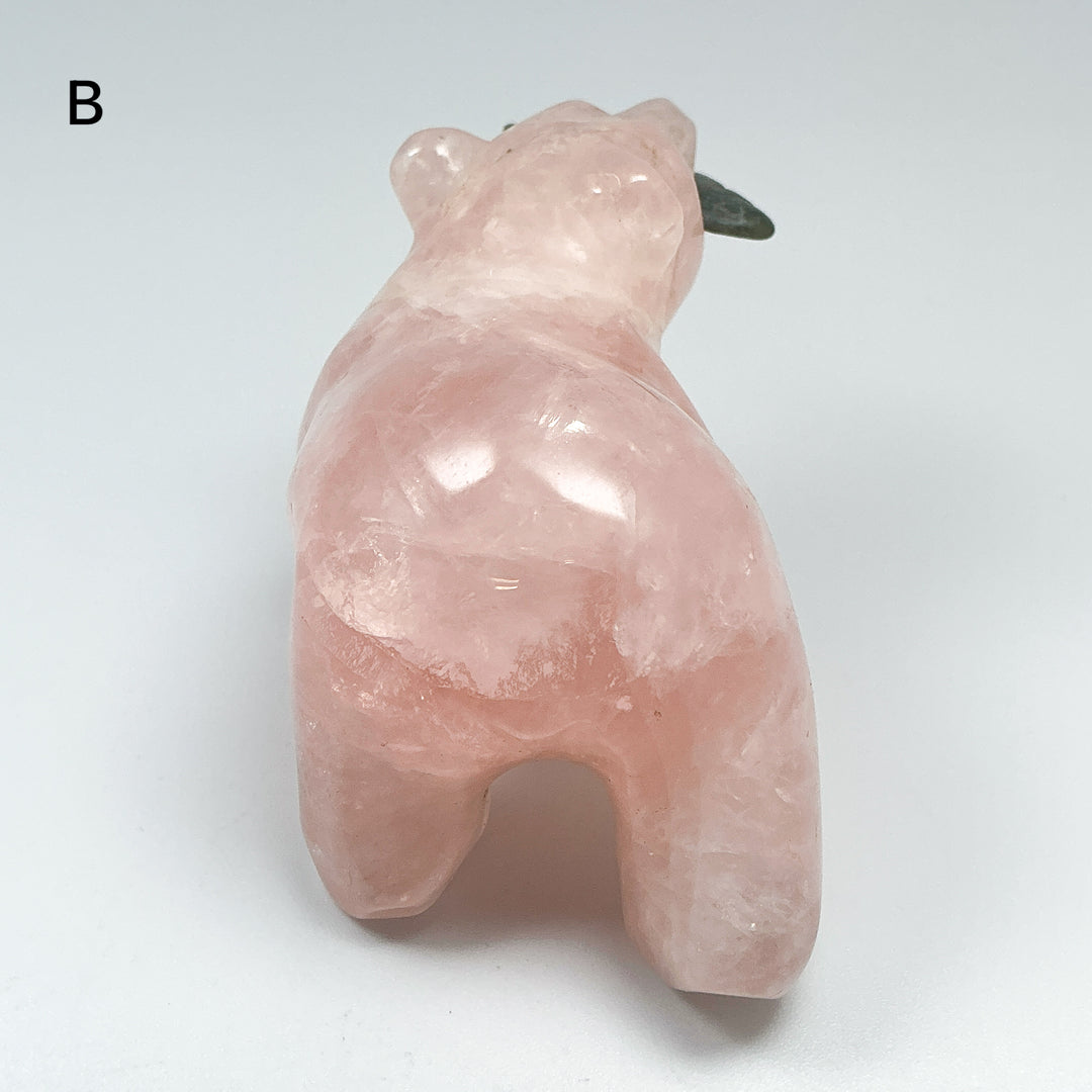 Rose Quartz Bear with Canadian Jade Fish Carving