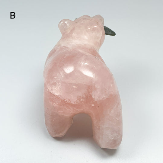 Rose Quartz Bear with Canadian Jade Fish Carving