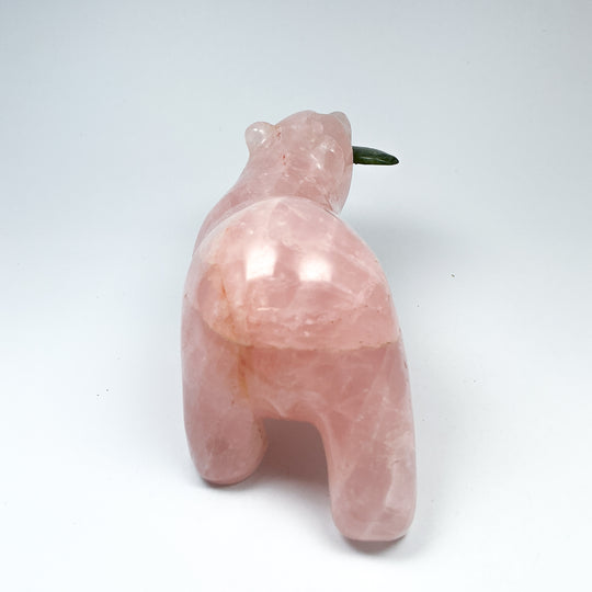 Rose Quartz Bear with Canadian Jade Fish Carving - Rocks and Gems Canada