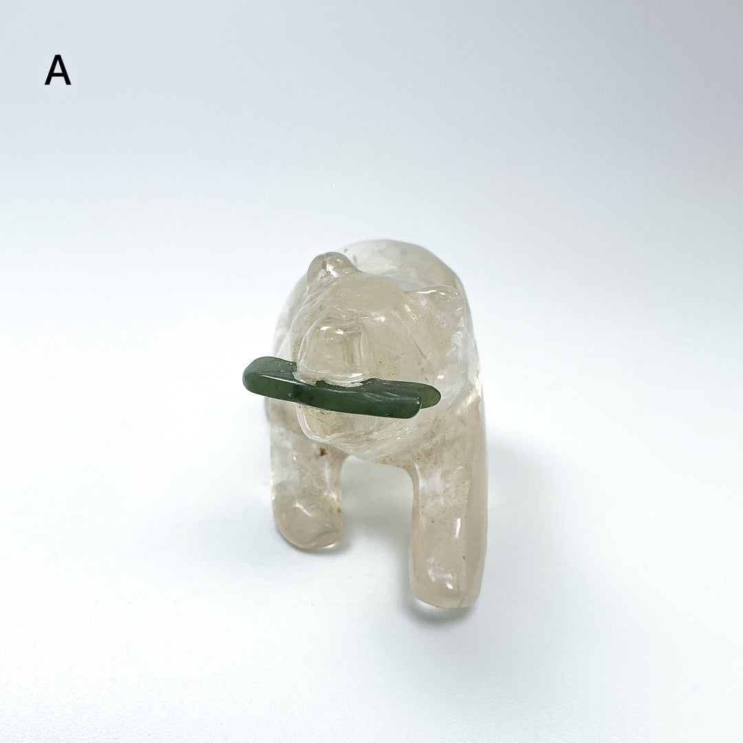Clear Quartz Bear with Canadian Jade Fish Carving - Rocks and Gems Canada