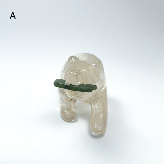 Clear Quartz Bear with Canadian Jade Fish Carving - Rocks and Gems Canada
