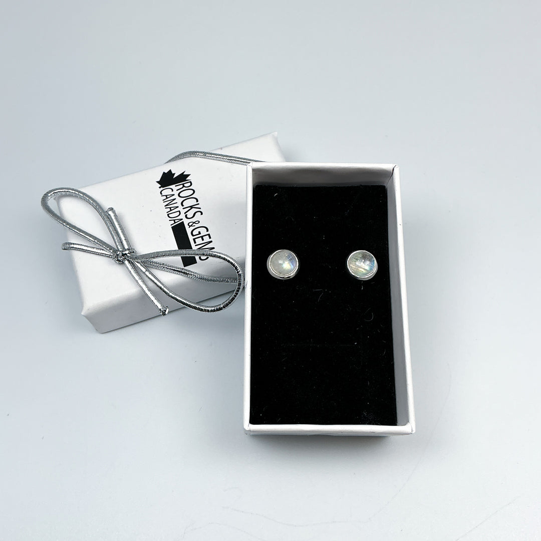 Rainbow Moonstone Stud Earrings - Rocks and Gems Canada