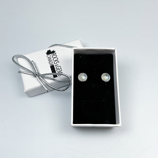 Rainbow Moonstone Stud Earrings - Rocks and Gems Canada