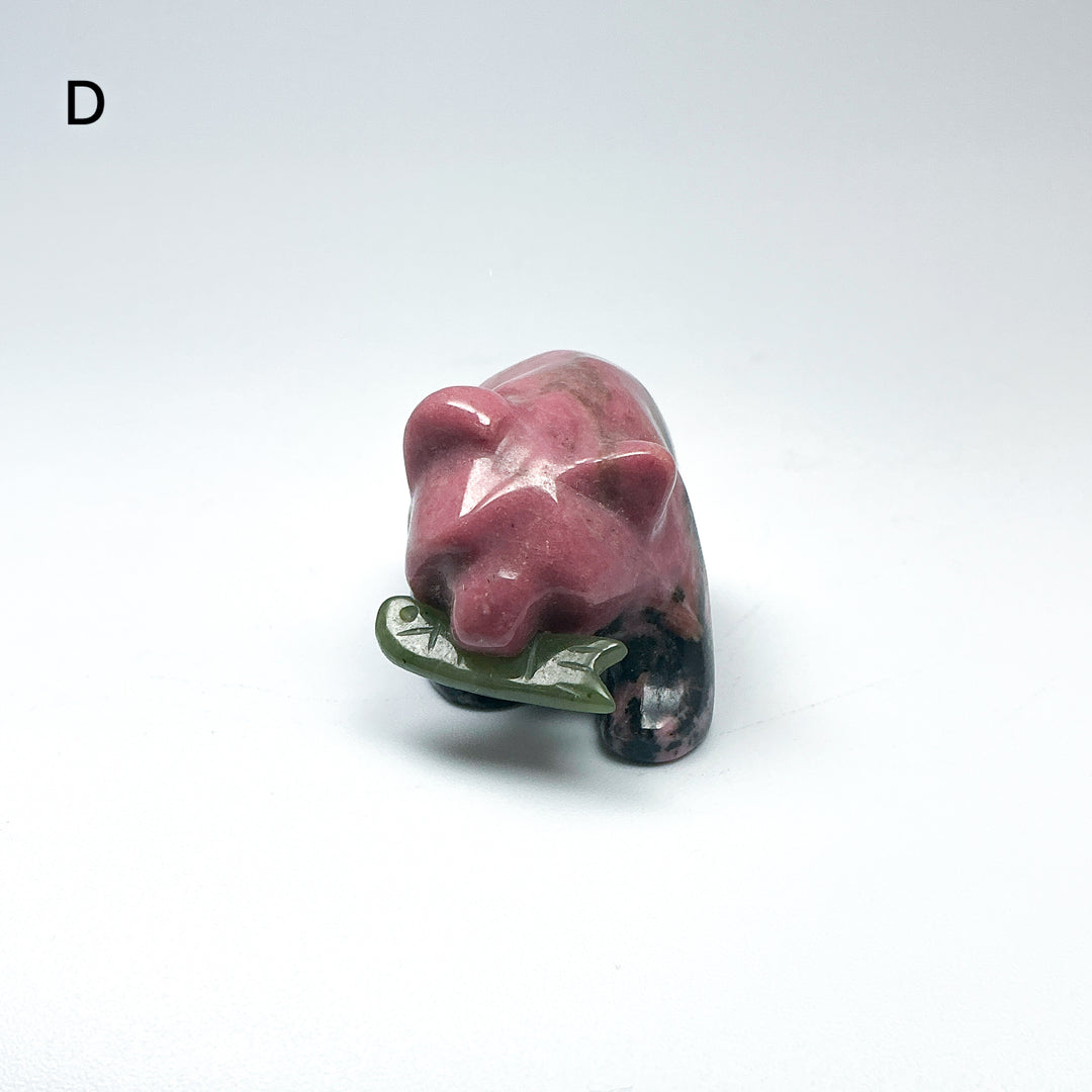 Rhodonite Bear with Canadian Jade Fish Carving - Rocks and Gems Canada