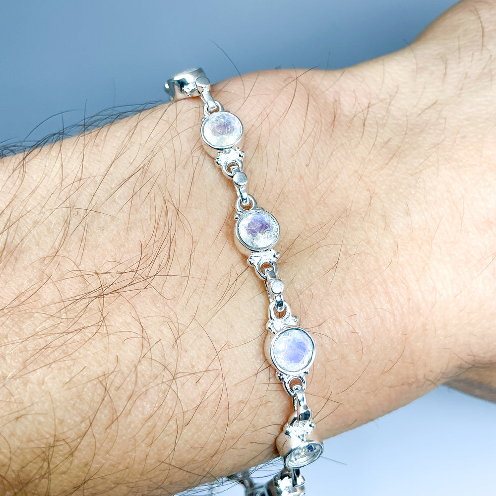 Rainbow Moonstone Sterling Silver Bracelet