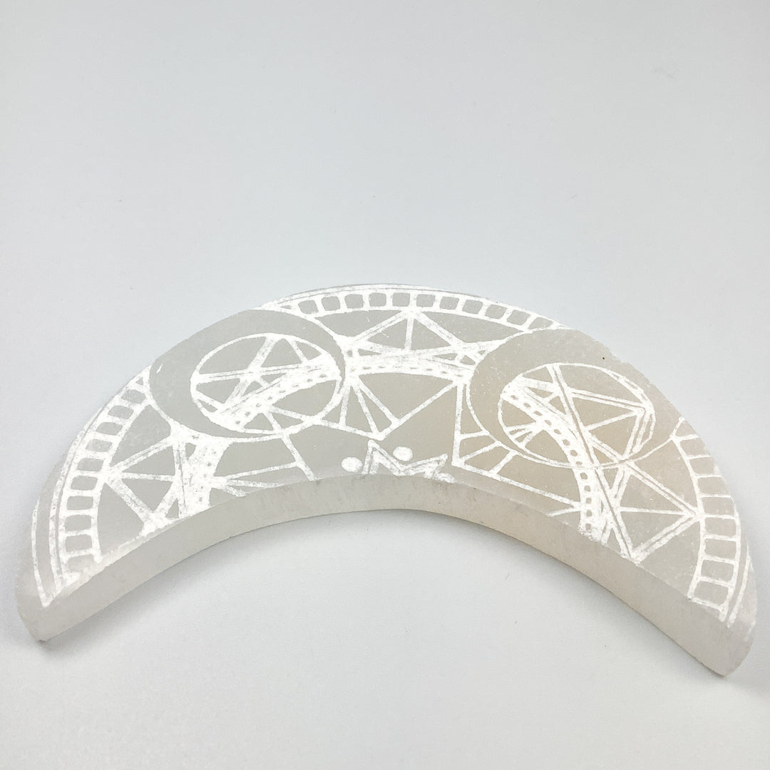 Selenite Etched Half-Moon