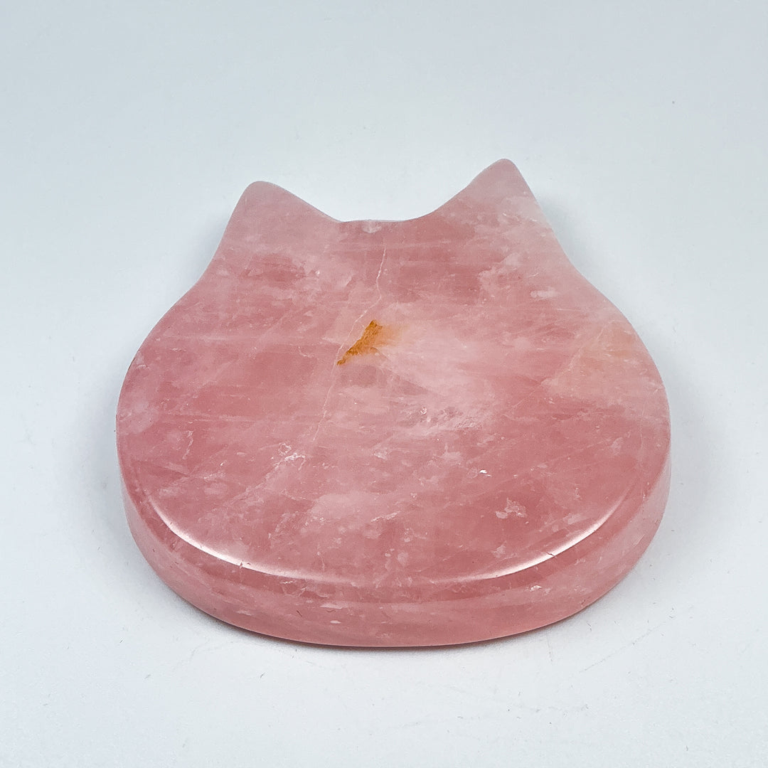 Carved Rose Quartz Cat Bowl - Rocks and Gems Canada